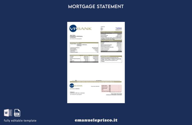 stile verificato Estratto conto ipotecario Liechtenstein VP Bank AG Modello Word